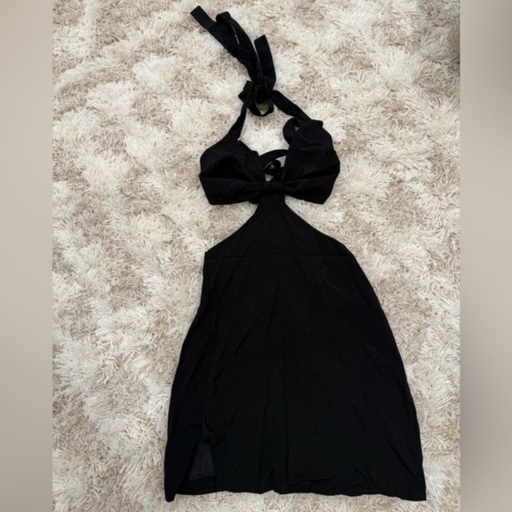 SHEIN Black Halter Cut-Out Mini Dress Open Back Slit - NWOT